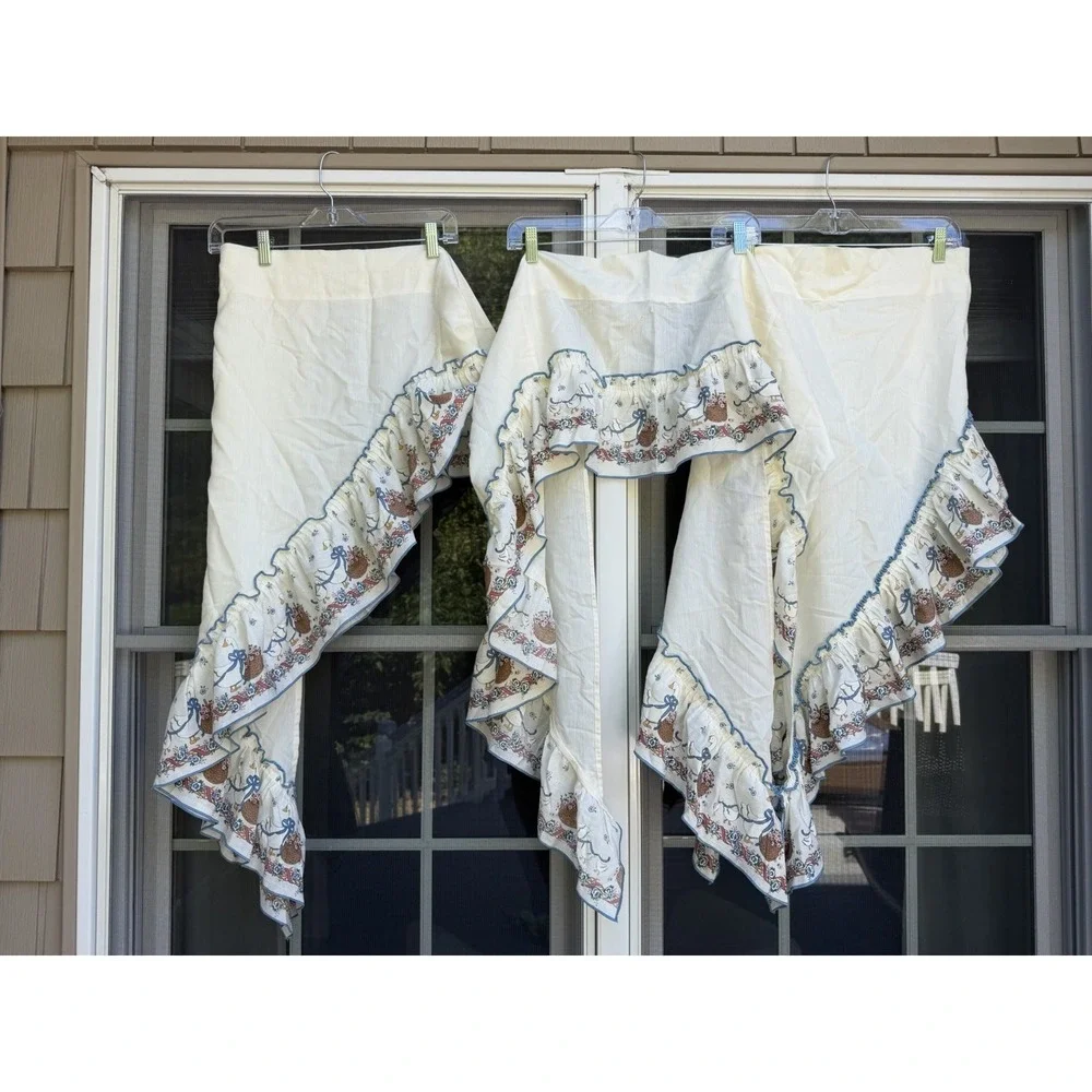 Vintage Goose Curtain Valance Cafe Blue Goose 3 piece set